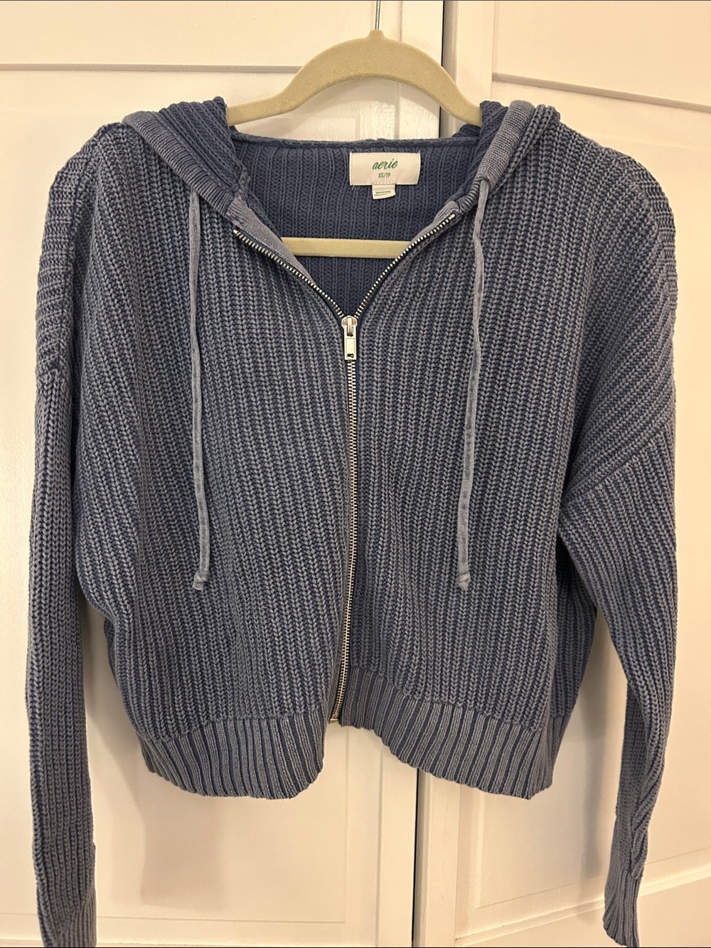 aerie Chunky Zip-Up Hoodie Sweater - Dusty Blue